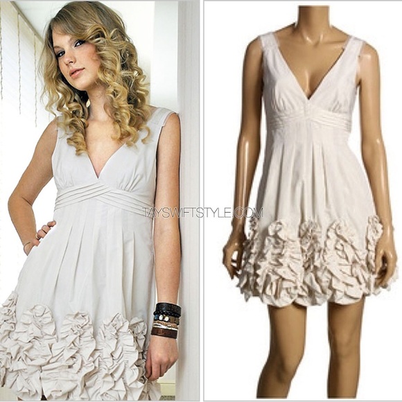 BCBGMaxAzria Dresses & Skirts - BCBGMAXAZRIA Women's Ivory Taffeta Woven Sleeveless V-Neck Ruffled Dress